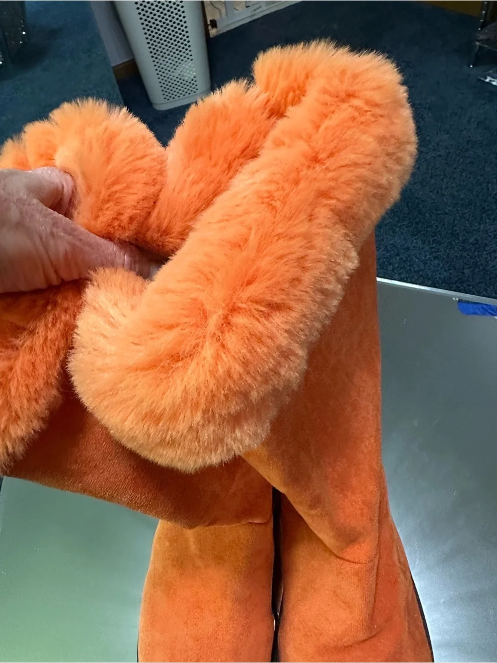 Orange Faux-Fur Suede Women's Boots fur inlay - Picture 3 of 7